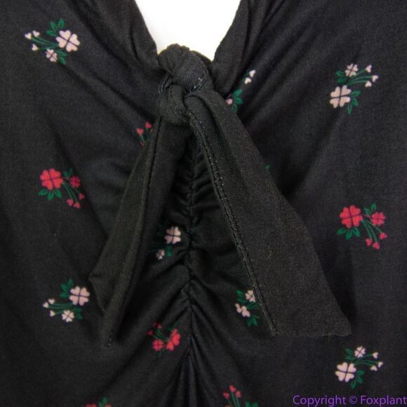 Unique Vintage ‎ Gwynnie Bee black floral print V neck with bow dress, 1X - Picture 10 of 16